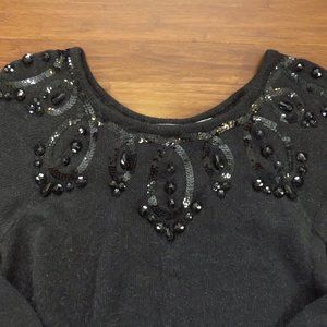 Oversized Black 1980s Beaded Sweater Medium 42 Bust